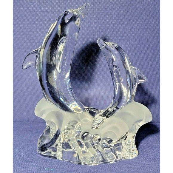 Lenox Art Lenoxdouble Dolphins Leaping Clear Frosted 7 Fine Crystal